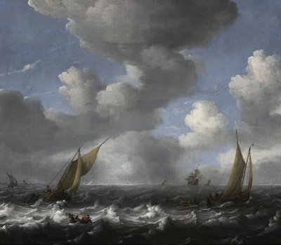 Paisaje marino con barcos de pesca de Ludolf Bakhuizen