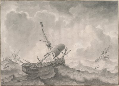 Barcos en un mar tormentoso de Ludolf Bakhuizen