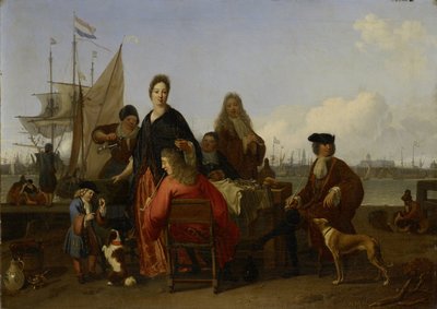 Las familias Bakhuysen y de Hooghe cenando en el Mosselsteiger (muelle de los mejillones) en la Y, Ámsterdam de Ludolf Bakhuysen (signed by artist)