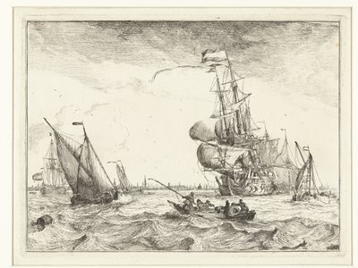 Vista del IJ con bote de remos Paisajes marinos (título de la serie) de Ludolf Bakhuysen