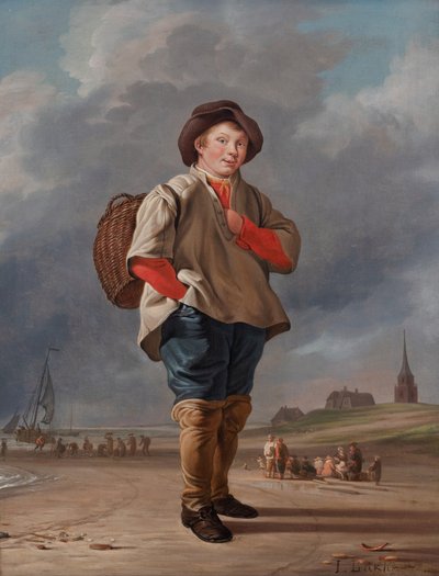 Un niño pescador en la playa de Ludolf I Backhuysen