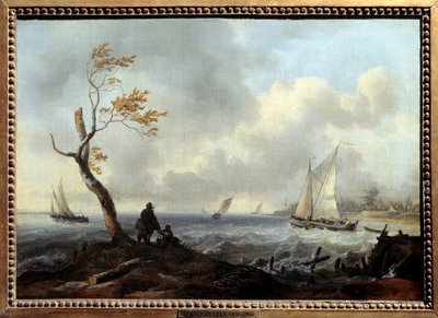 Barco de pesca y barco costero en mal tiempo o tormenta de Ludolf I Backhuysen