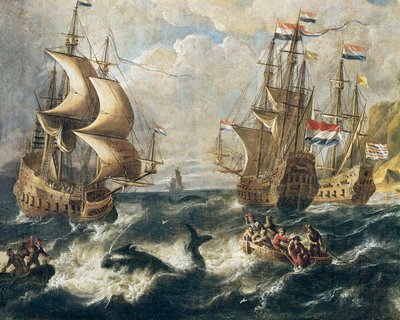 Detalle ""La caza de ballenas"". Pintura de Ludolf Backhuysen (1631-1708). nancy Museo de Bellas Artes. de Ludolf I Backhuysen