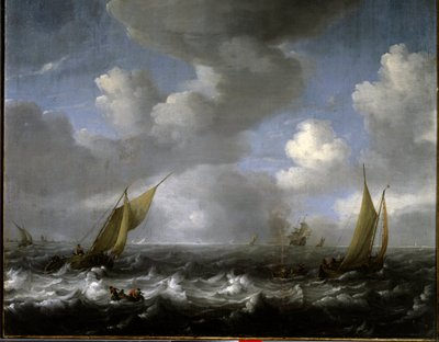Marina. Pintura de Ludolf Backhuysen (1631-1708) de Ludolf I Backhuysen