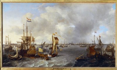 El Puerto de Ámsterdam visto desde el Ijssel ... de Ludolf I Backhuyzen