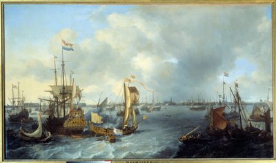 Vista del puerto de Ámsterdam desde el Ij de Ludolf I Backhuyzen