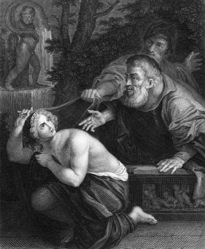 Susana y los ancianos (grabado) de Ludovico (after) Carracci