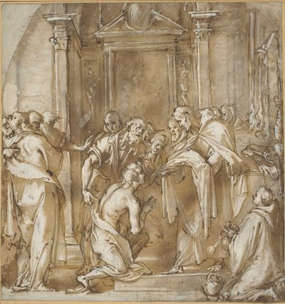 San Vicente Ferrer tomando sus vestiduras de Ludovico Cardi called Cigoli