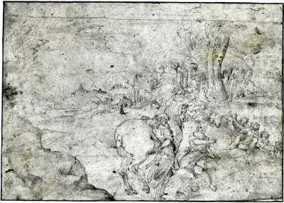 Erminia y los pastores, c.1600 (pluma y tinta sobre papel) de Ludovico Carracci