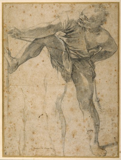 Hombre tirando de una cuerda, su pierna izquierda rehecha una segunda vez de Ludovico Carracci