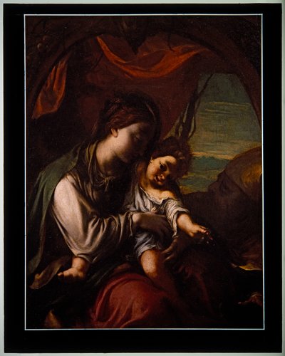 La Virgen y el Niño con San Antonio Abad (panel) de Ludovico Carracci