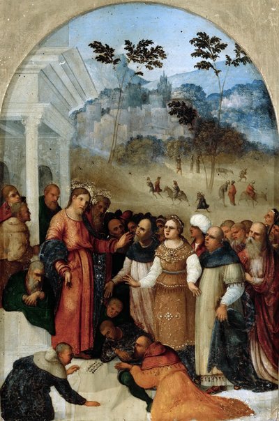 Cristo y la mujer sorprendida en adulterio de Ludovico Mazzolino