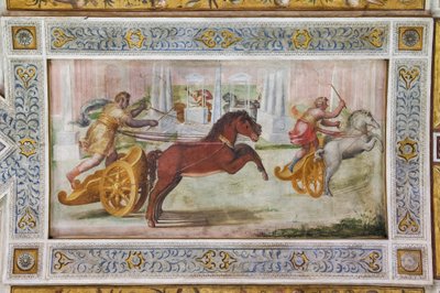 La carrera de la cuadriga, detalle del techo de la Sala de Juegos (fresco) de Ludovico Settevecchi
