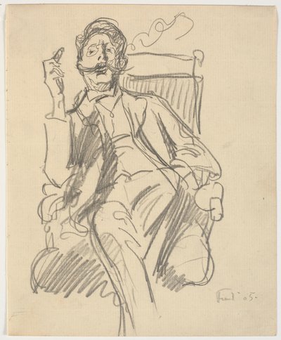El historiador del arte Carl V. Petersen, sentado, con un cigarro de Ludvig Find