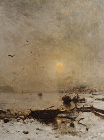 Puesta de sol sobre un lago de Ludvig Munthe
