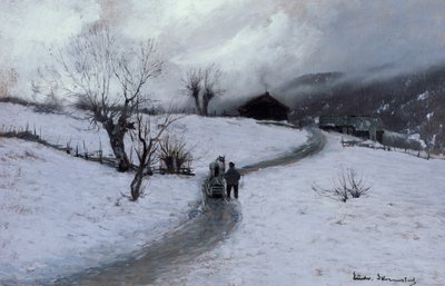 Hombre con caballo y trineo de Ludvig Skramstad