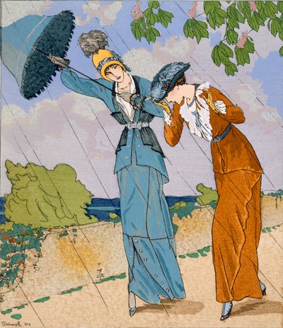 Giboulee", lámina VII de la Gazette du Bon Ton, nº 6, abril de 1913 (litografía en color) de Ludvik Strimpl
