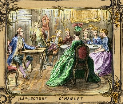 La lecture de Hamlet (Shakespeare) - Lectura de Hamlet - Johann Wolfgang von Goethe en Estrasburgo 1770 - grabado según Ludwig Pietsch (1824-1911) de Ludwig (after) Pietsch