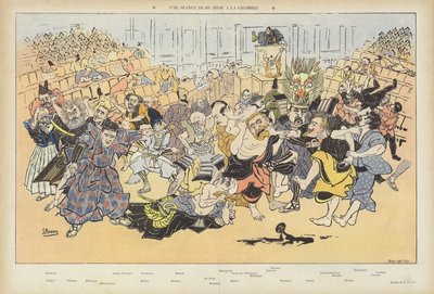 Una sesión de ju-jitsu en la cámara. Ilustración para Le Rire de Ludwig Braun