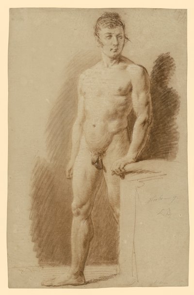 Desnudo masculino de pie, con la mano izquierda apoyada en un pedestal de Ludwig Buchhorn