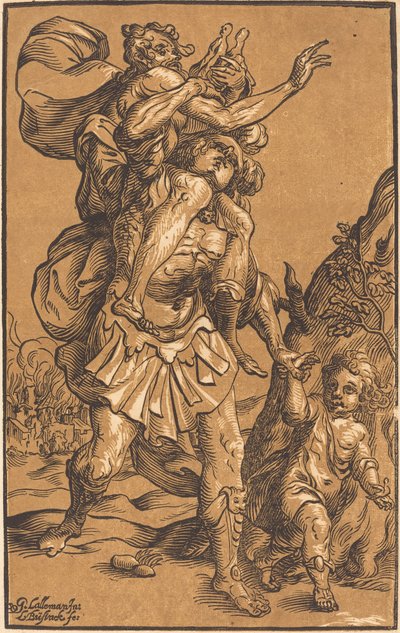 Eneas salvando a su padre de Troya de Ludwig Büsinck after Georges Lallemand