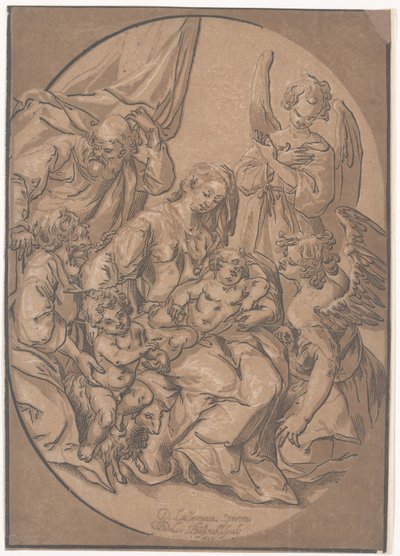 La Sagrada Familia con el Niño San Juan, en un Óvalo, c.1623 de Ludwig Businck