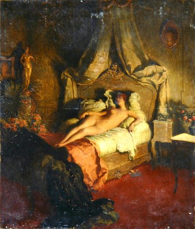 Desnudo en una cama roja de Ludwig Deutsch