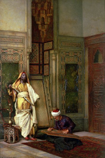 Guardia con un jugador de cítara en un interior de Ludwig Deutsch
