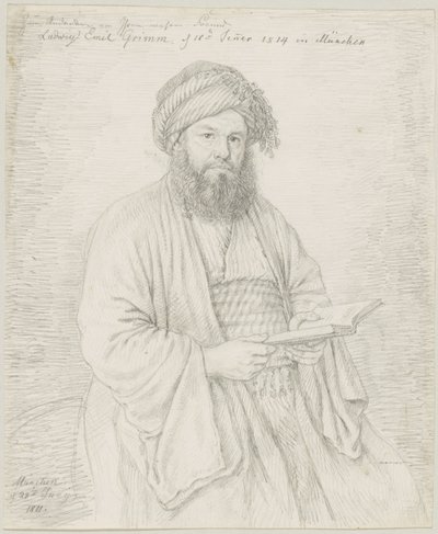 El padre carmelita Wolfgang Bock con traje oriental de Ludwig Emil Grimm