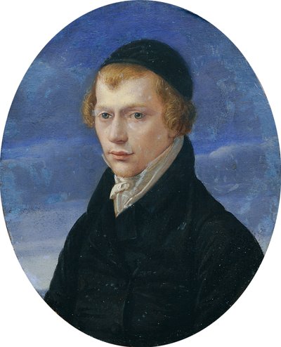 Retrato de medio cuerpo de un caballero pelirrojo con gorra de tela de Ludwig Ferdinand Schnorr von Carolsfeld