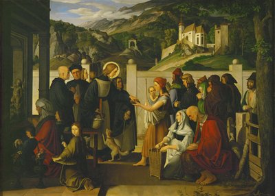 San Roque repartiendo limosna Óleo en (pintura sobre lienzo) de Ludwig Ferdinand Schnorr von Carolsfeld