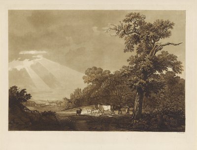 Paisaje montañoso con una manada de animales. de Ludwig Gottlieb Portman
