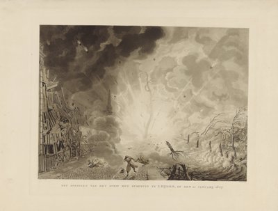 Desastre de Leiden, 1807
El salto del barco que transportaba pólvora en Leijden, el 12 de enero de 1807 (título en el objeto) de Ludwig Gottlieb Portman