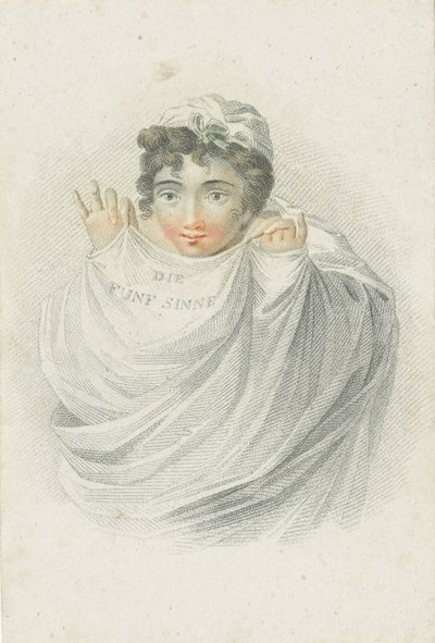 figura femenina en cortinas Cinco sentidos representados por figuras femeninas (título de la serie) Die Funf Sinne (título de serie en el objeto) de Ludwig Gottlieb Portman