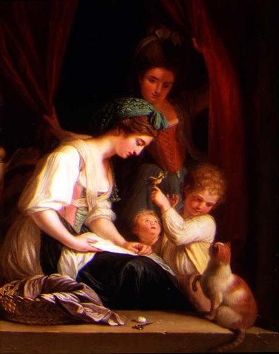 Una Madre y sus Hijos con una Niñera Detrás de Ludwig Guttenbrunn