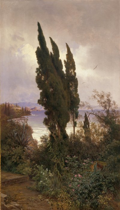 Jardín frente al castillo real de Corfú de Ludwig Hans Fischer