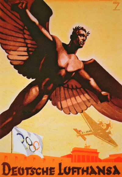 Cartel que anuncia vuelos a Berlín con la compañía alemana Lufthansa de Ludwig Hohlwein