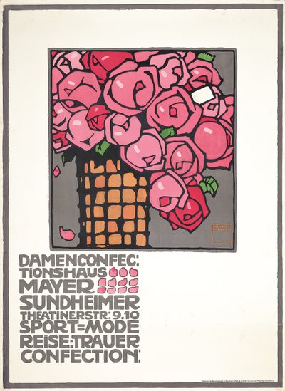Cartel publicitario de la tienda de señoras Mayer Sundheimer de Ludwig Hohlwein