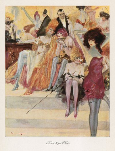 Cabaret en el infierno (litografía en color) de Ludwig Lutz Ehrenberger