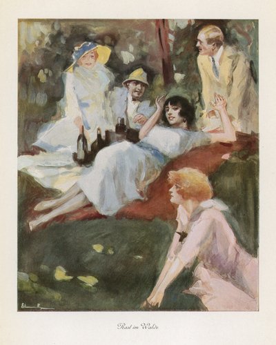 Descanso en el bosque (litografía en color) de Ludwig Lutz Ehrenberger