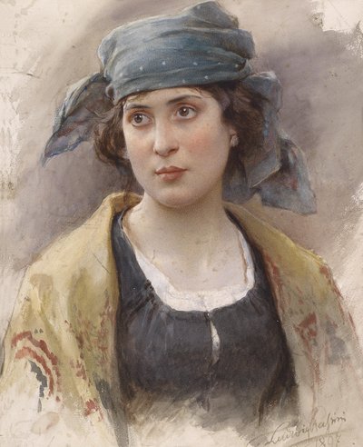 Niña con pañuelo verde de Ludwig Passini