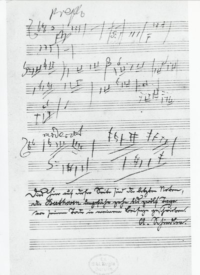 La última página de música escrita por el compositor alemán Ludwig van Beethoven (1770-1827) de Ludwig van Beethoven