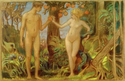Adán y Eva en el árbol del conocimiento de Ludwig von Hofmann