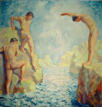 Costa rocosa con jóvenes de Ludwig von Hofmann