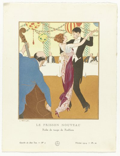 Gaceta del Buen Tono. Arte - Modes & Frivolités: Traje de noche
La nueva emoción: Vestido de tango de Redfern (título en el objeto) de Ludwik Strimpl