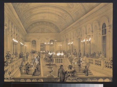 La escalera del Teatro Imperial Bolchoi Kammeny en San Petersburgo. Obra de Luigi Premazzi (1814-1891), acuarela y blanco sobre papel, alrededor de 1850. Arte italiano de Luigi Premazzi