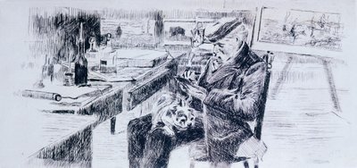 Retrato del pintor Giovanni Fattori por Luigi Levi (1858-1860 - 1939), dibujo de Luigi Levi