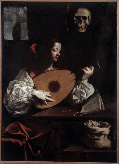 Tocador de laúd. Pintura (Vanitas) por Luigi Miradori (siglo XVII) de Luigi Miradori