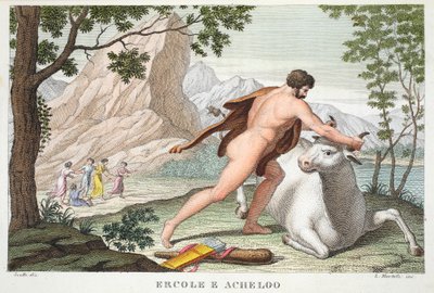 Hércules y Aqueloo, Libro IX, ilustración de las Metamorfosis de Ovidio, Florencia, 1832 de Luigi Ademollo