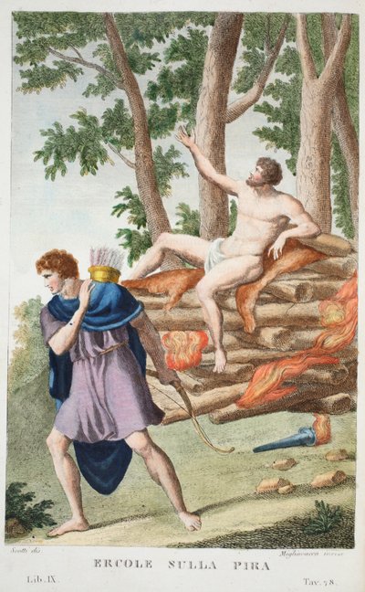 Hércules en la pira, Libro IX, ilustración de 